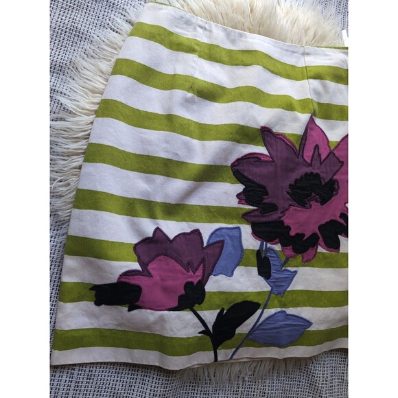 Boden Women's 4R Green White Floral Applique Striped Skirt Above Knee Cotton - Picture 4 of 10